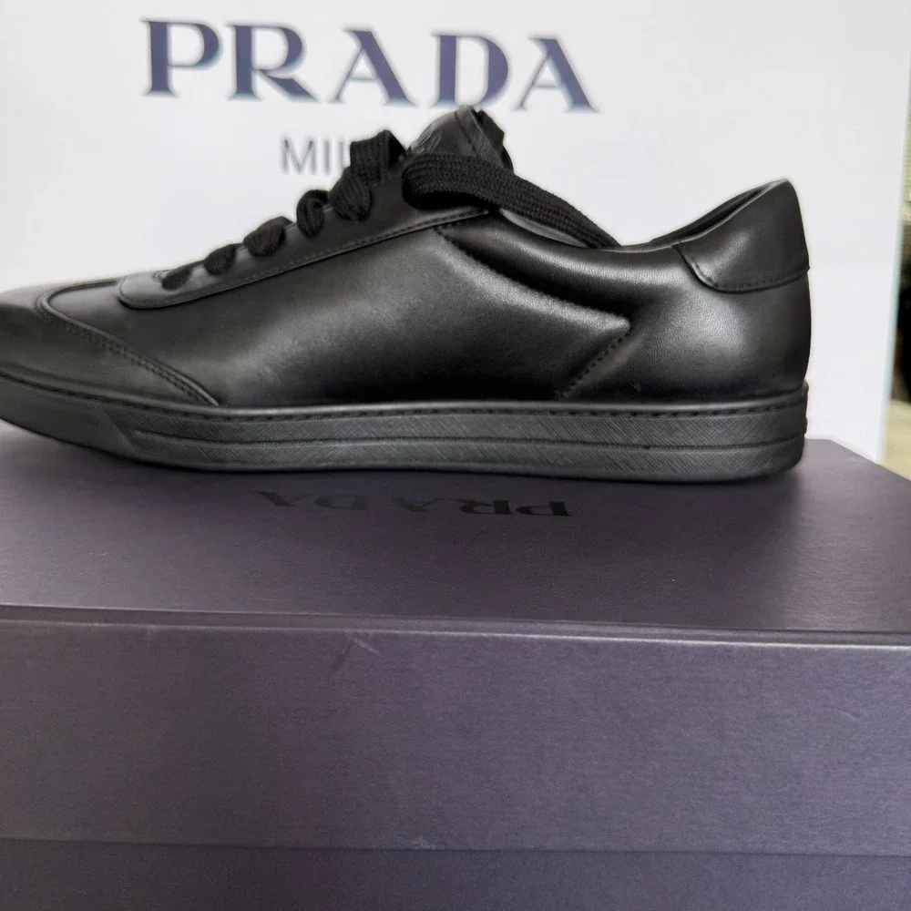 PRADA 2EG480 Black Leather Sneakers Shoes  - NEW - US 12 UK 11 - Picture 9 of 14